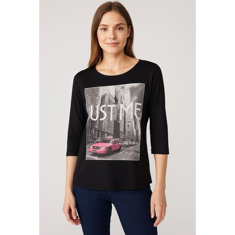 OVS “Just Me” NYC Taxi Graphic Top Black 3/4 Sleeve Women’s Size S